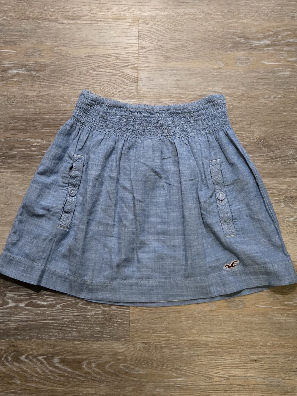 Hollister Light Blue Chambray Lined Mini Skirt Pockets Size Small